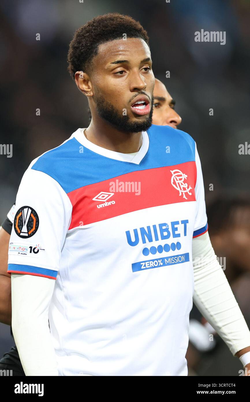 UEFA Europa League Spiel zwischen SK Sturm Graz und Rangers FC. Spannung, Emotionen und Fu?Ball auf h?chstem europ?ischen Niveau. Das Bild zeigt Youssef Chermiti (Rangers). Stockfoto