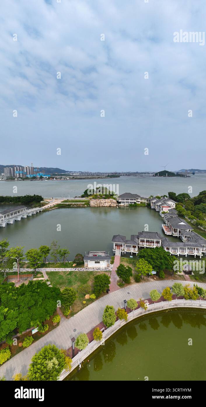 Luftaufnahmen des Luofenggangma Wetland Park im Ancient Village Fenggang, Haojiang District, Shantou City Stockfoto