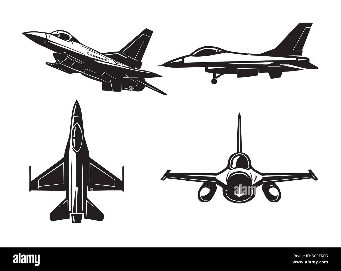 Kampfflugzeug Vektor Illustration Set – Military Aircraft Silhouette Kollektion, Warplane Icon, Air Force Aviation Design Stock Vektor