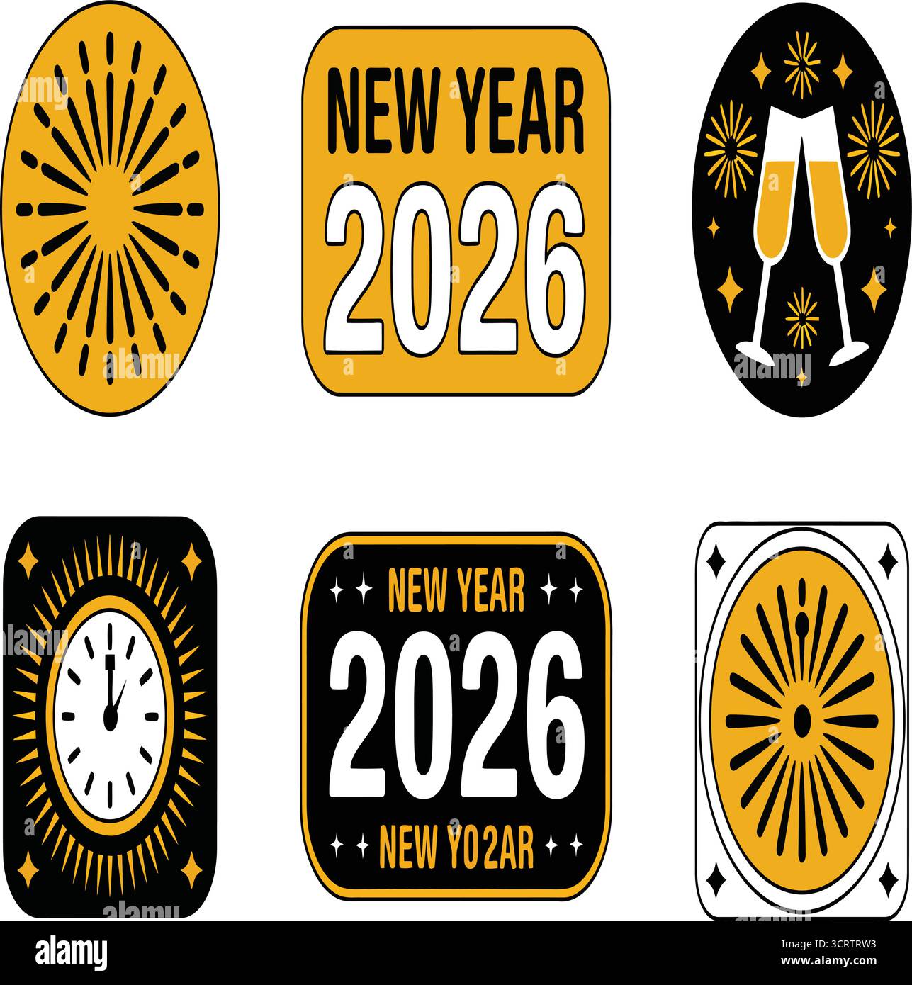 Feiern Sie das neue Jahr 2026 mit lebendigen Partysymbolen und festlicher Dekoration Stock Vektor