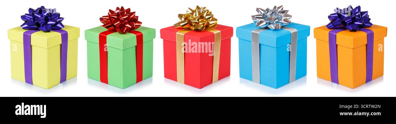 Weihnachten und Geburtstag Geschenke Geschenke Sammlung Set isoliert auf weißem Hintergrund Stockfoto