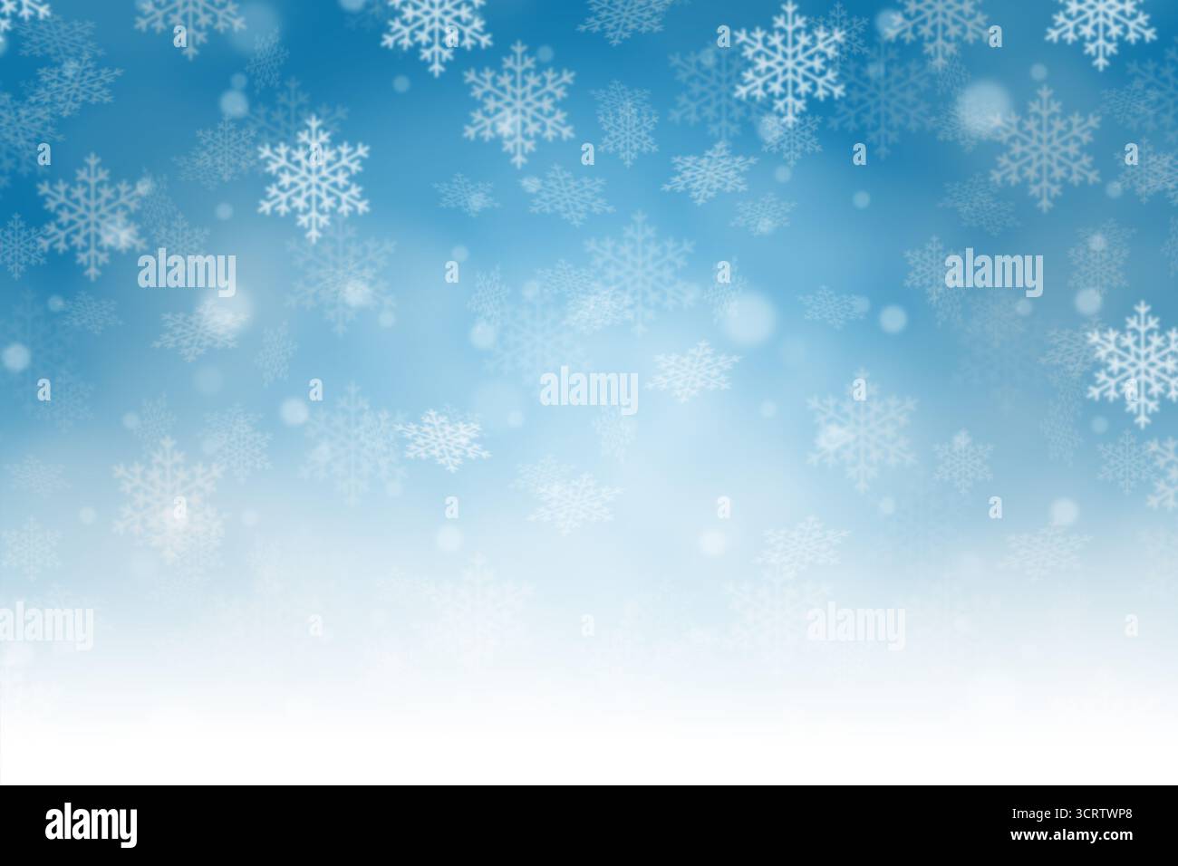 Blaues Muster im Weihnachtshintergrund mit Copyspace-Kopierraum in Wintertapete mit Schneekarten Stockfoto