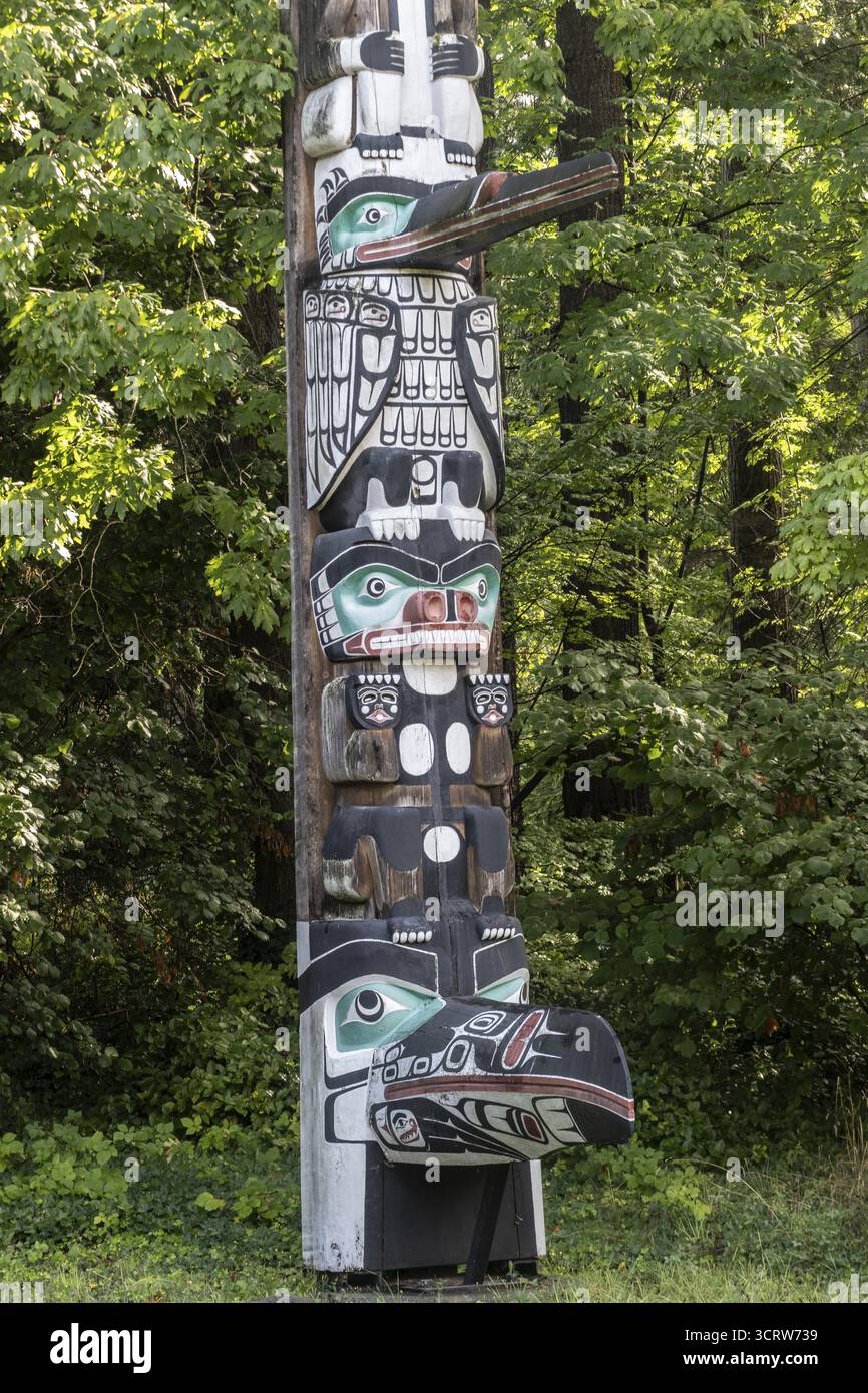 Totempfahl, Stanley Park, Vancouver, Kanada Stockfoto