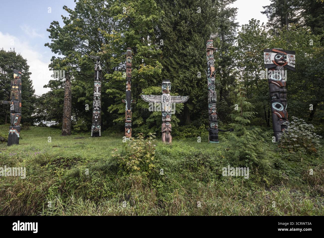 Totempfähle, Stanley Park, Vancouver, Kanada Stockfoto