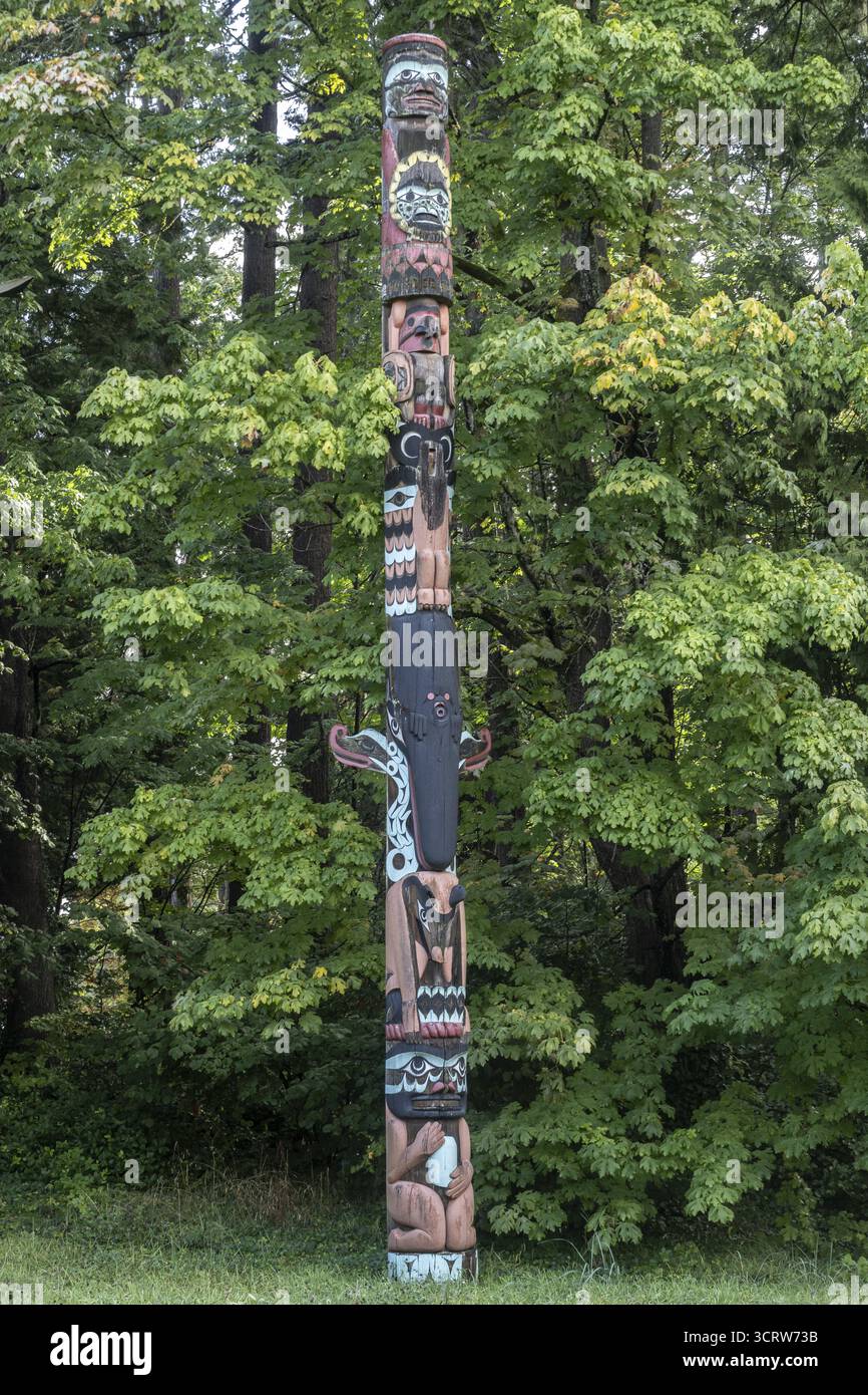 Totempfahl, Stanley Park, Vancouver, Kanada Stockfoto
