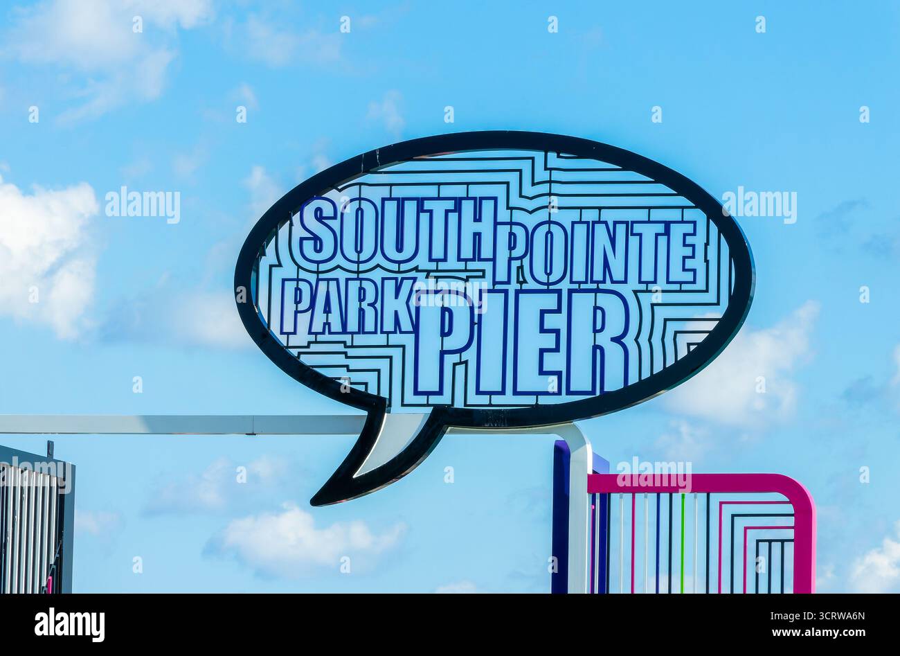 South Pointe Park Pier Schild in South Beach, Miami Beach, Florida Stockfoto