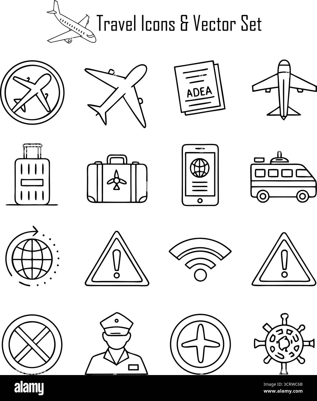 Vektorset für Reisesymbole – Tourismus, Abenteuer, Transport und Urlaubssymbole für Apps, Karten und kreatives Design Stock Vektor