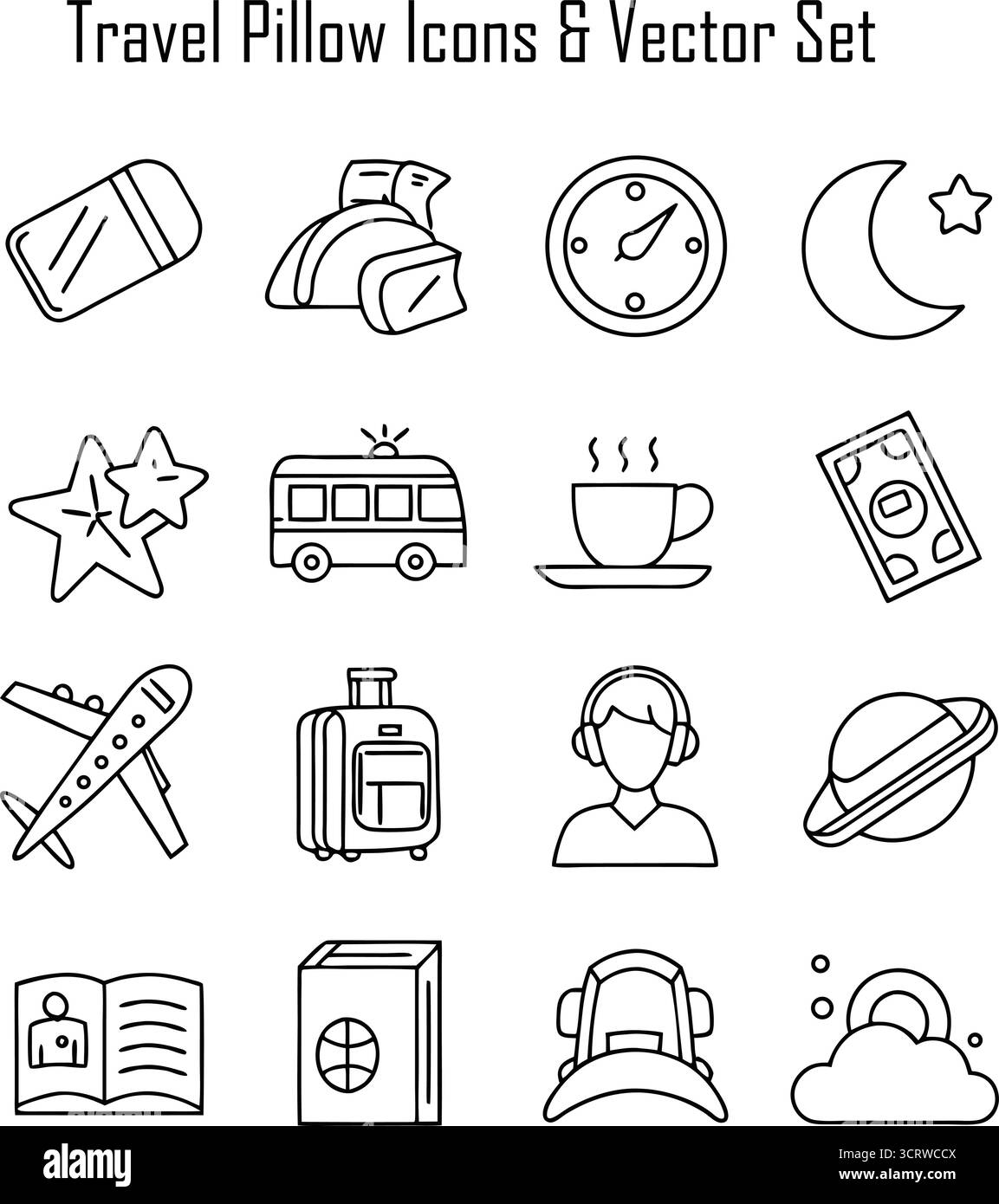 Vektorset für Reisekissen – bequeme Nackenstützungssymbole für Reise-, Schlaf- und Lifestyle-Design Stock Vektor