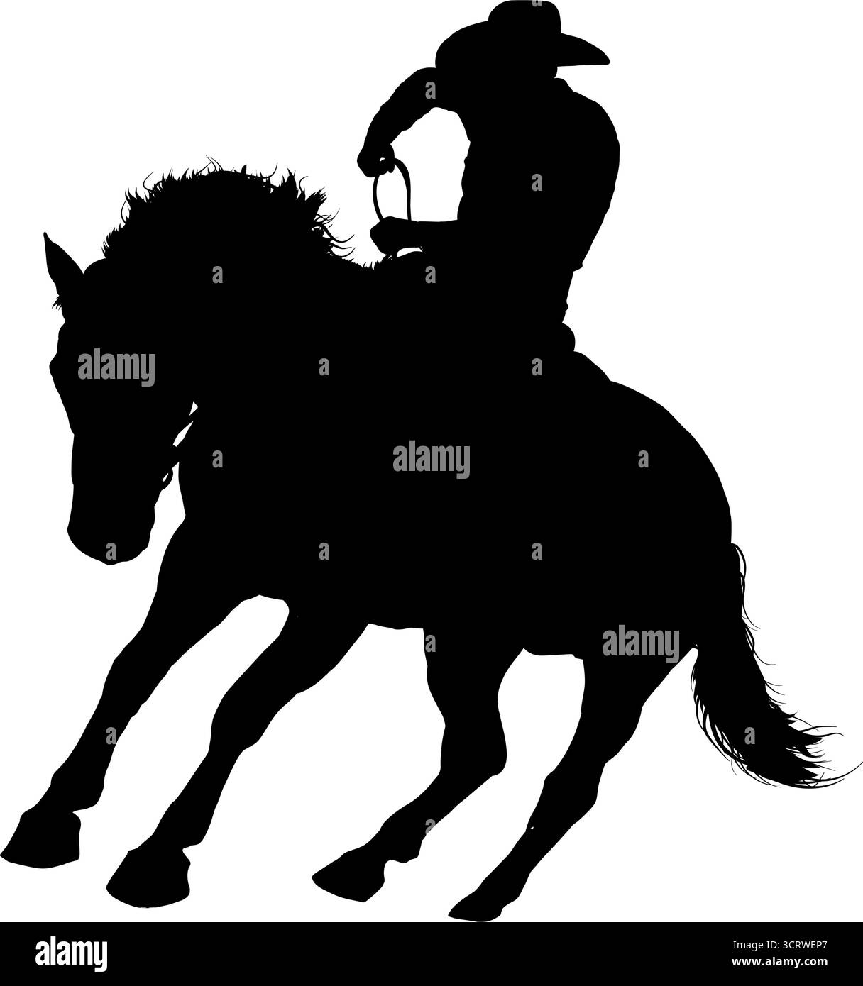 Cowboy reitet Pferd Mann auf Pferdeschleitersilhouette Stock Vektor