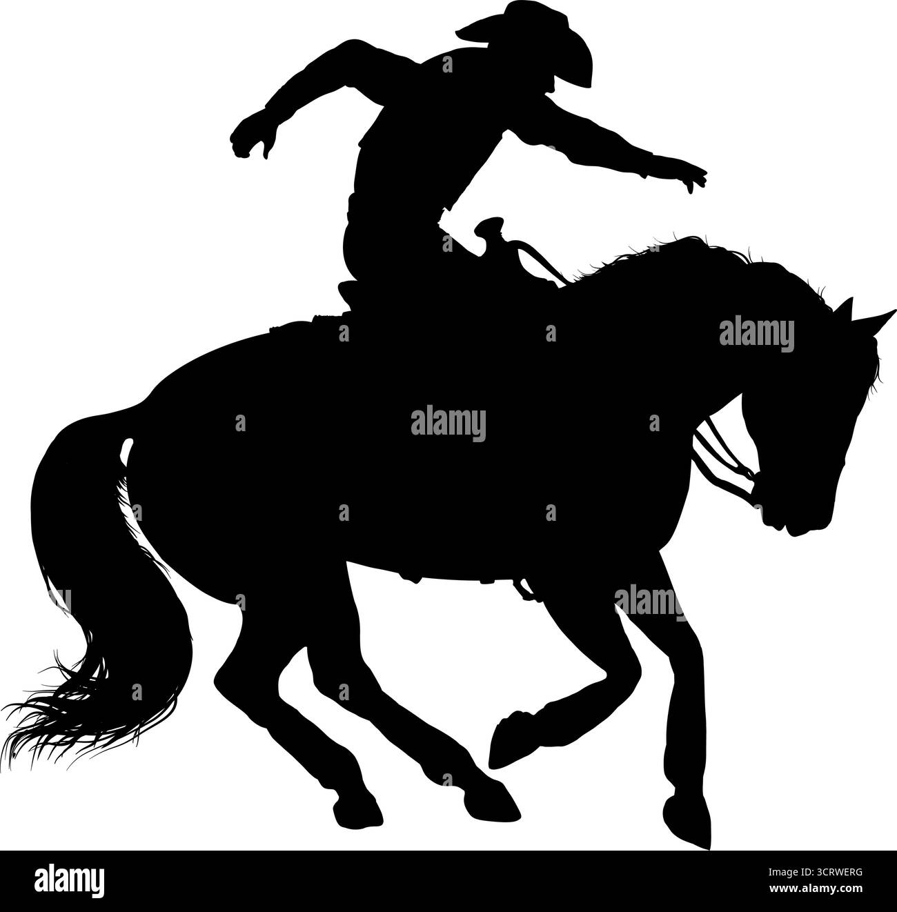 Cowboy reitet Pferd Mann auf Pferdeschleitersilhouette Stock Vektor