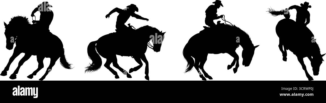 Cowboy reiten wildes Pferd Rodeo Set Silhouette Stock Vektor