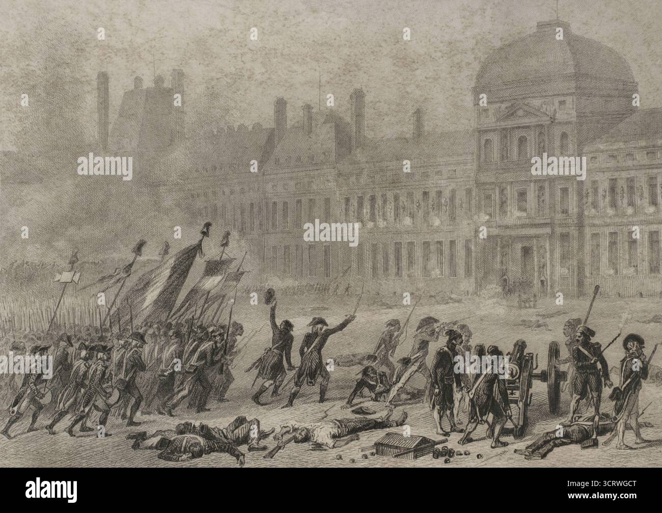 Französische Revolution. Paris. Aufstand vom 10. August 1792. Sturm auf den Tuilerienpalast. Zeichnung von Raffet. Stich von Burdet. Histoire de la Révolution Francaise (Geschichte der Französischen Revolution), von M. A. Thiers. Band II. Paris, Furne et Cie, 1845. Autor: Auguste Raffet (1804-1860). Französischer Künstler. Augustin Burdet (1798 Nr. 1870). Französischer Graveur. Stockfoto