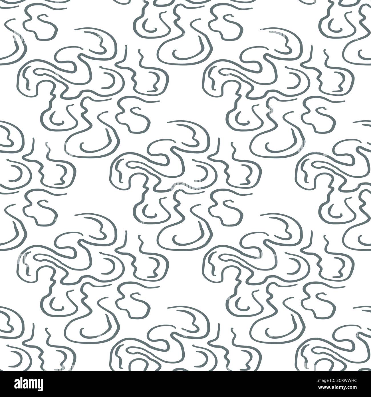 Nahtloses Vektormuster organischer, fließender Linien in gedämpftem Petrol auf weißem Hintergrund, das ein Gefühl von Ruhe und natürlicher Bewegung weckt. Stock Vektor