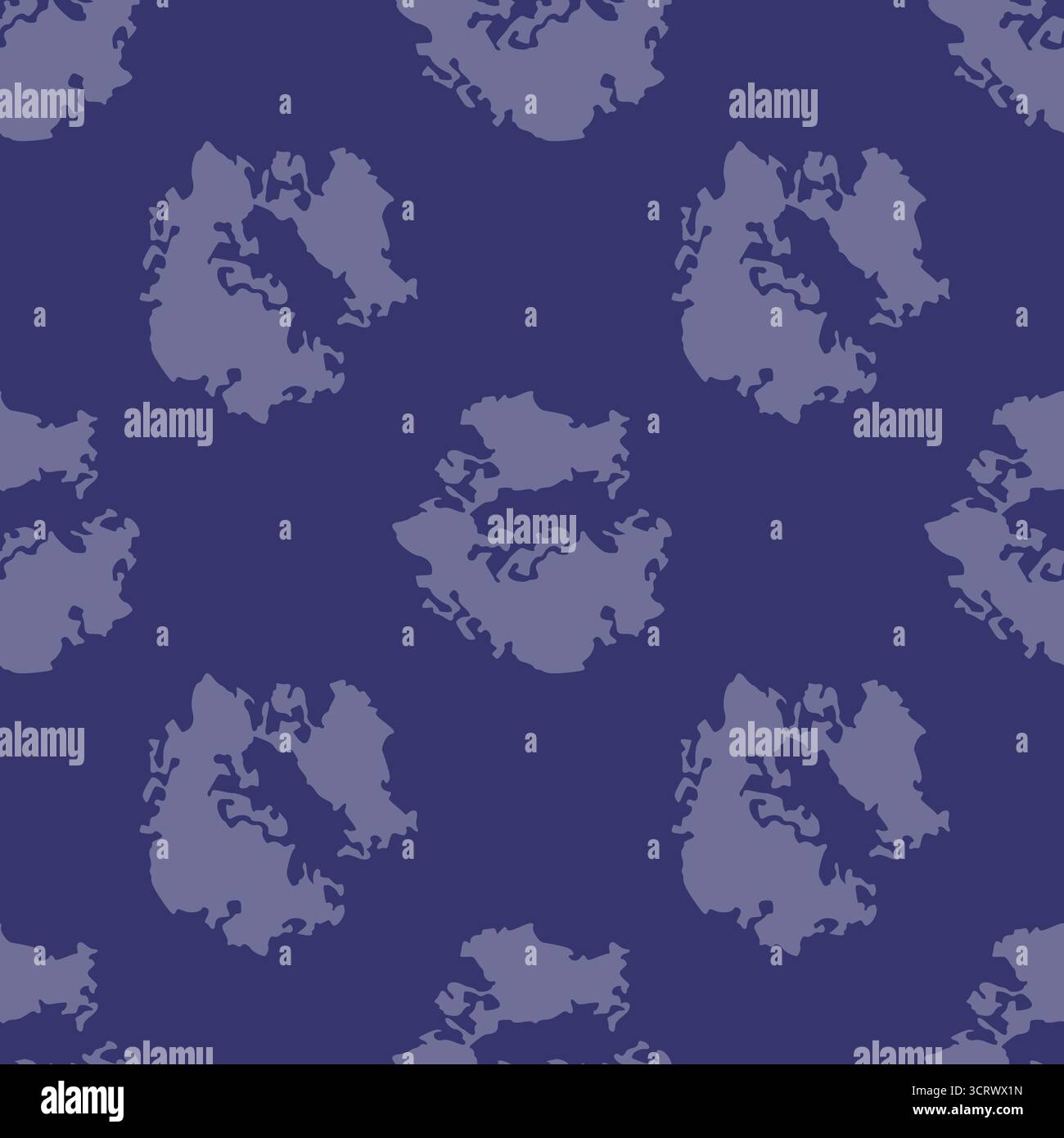Ein nahtloses abstraktes Vektormuster mit organischen, unregelmäßigen Formen in gedämpften Blau- und Lavendeltönen, das ein Gefühl organischer Strömung und Tiefe weckt. Stock Vektor