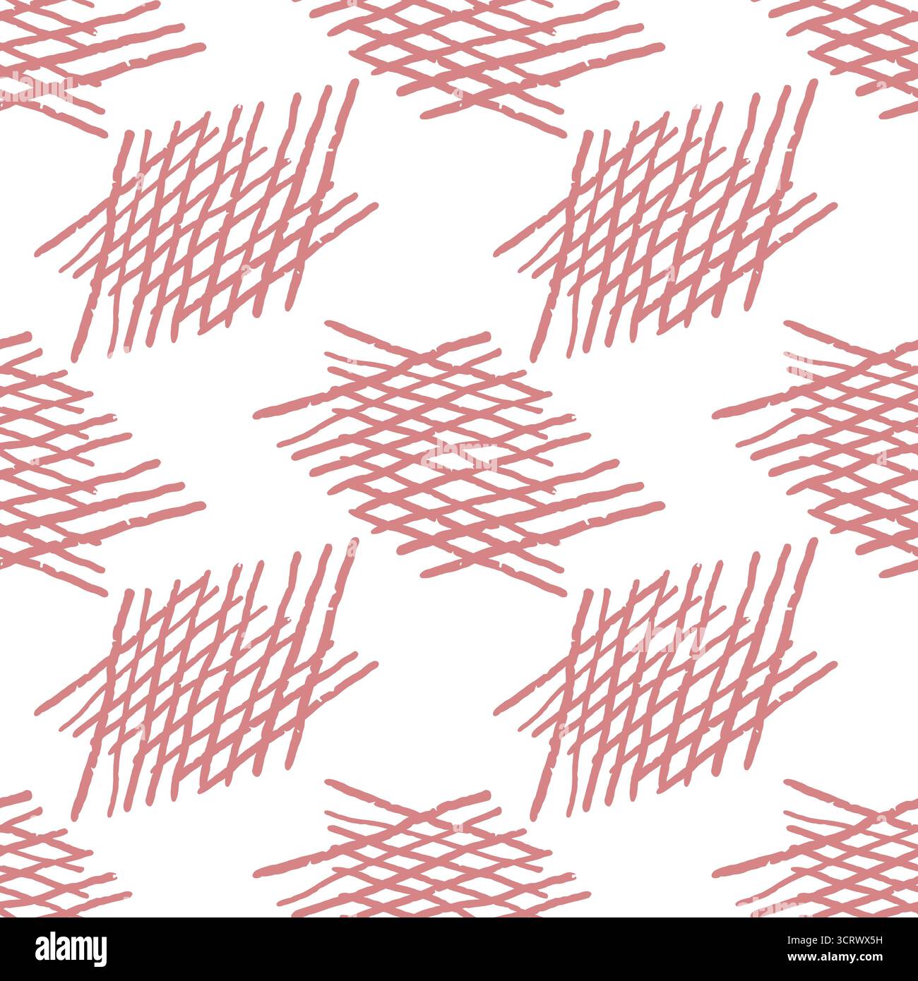 Nahtloses Vektormuster aus handgezeichneten, gekreuzten Kritzeleien in gedämpftem rosa Farbton vor einem sauberen weißen Hintergrund, wodurch eine minimalistische Textur entsteht Stock Vektor