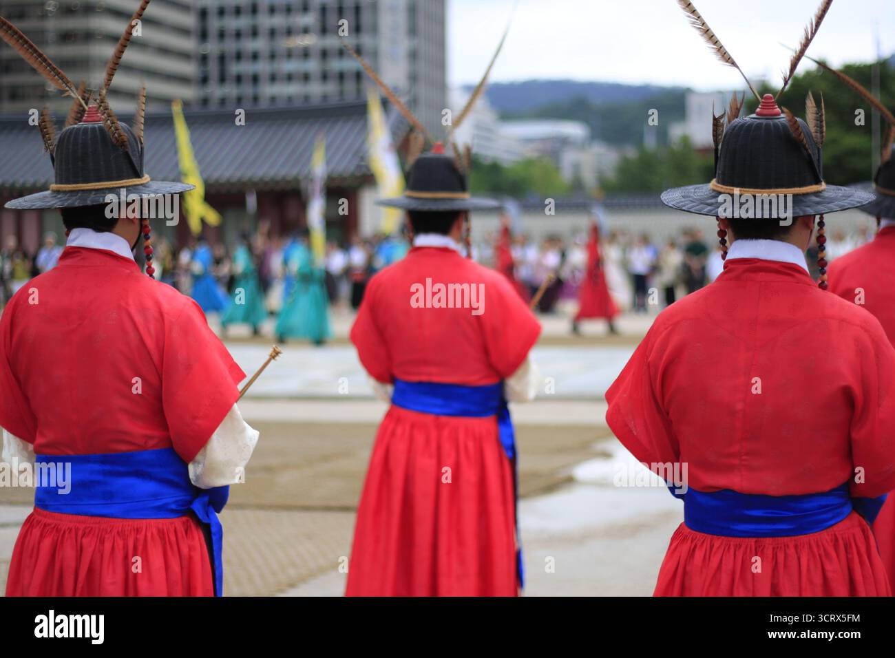Der traditionelle Wechsel der königlichen Garde im Gyeongbokgung-Palast Stockfoto