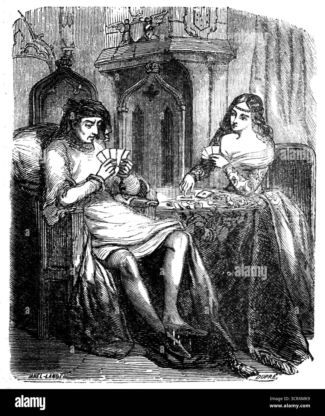 Karl VI. Von Frankreich (1368-1422). Während der Zeit der geistigen Instabilität des Königs führte Odette de Champdivers das Kartenspiel an den französischen Hof ein. Gravur, 19. Jahrhundert, Stockfoto