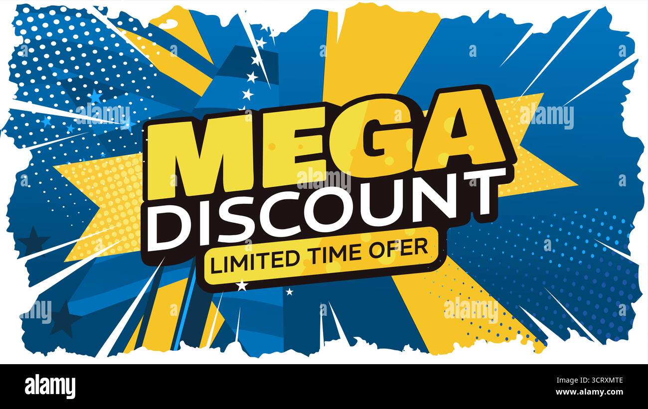 Mega Discount Retro Pop-Art-Banner Hintergrund Stock Vektor