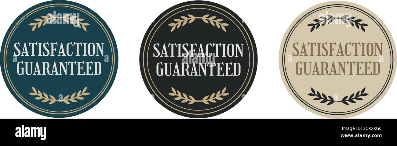 3 luxuriöse runde Abzeichen mit garantierter Zufriedenheit Stock Vektor