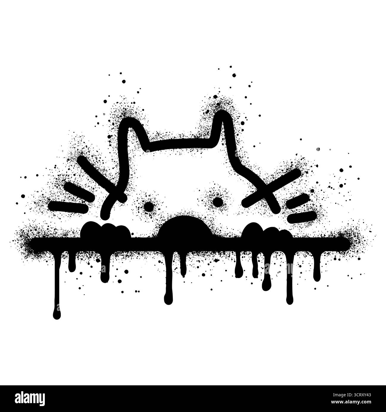 Peeking Cat im Graffiti-Stil mit schwarzer Sprühfarbe Stock Vektor