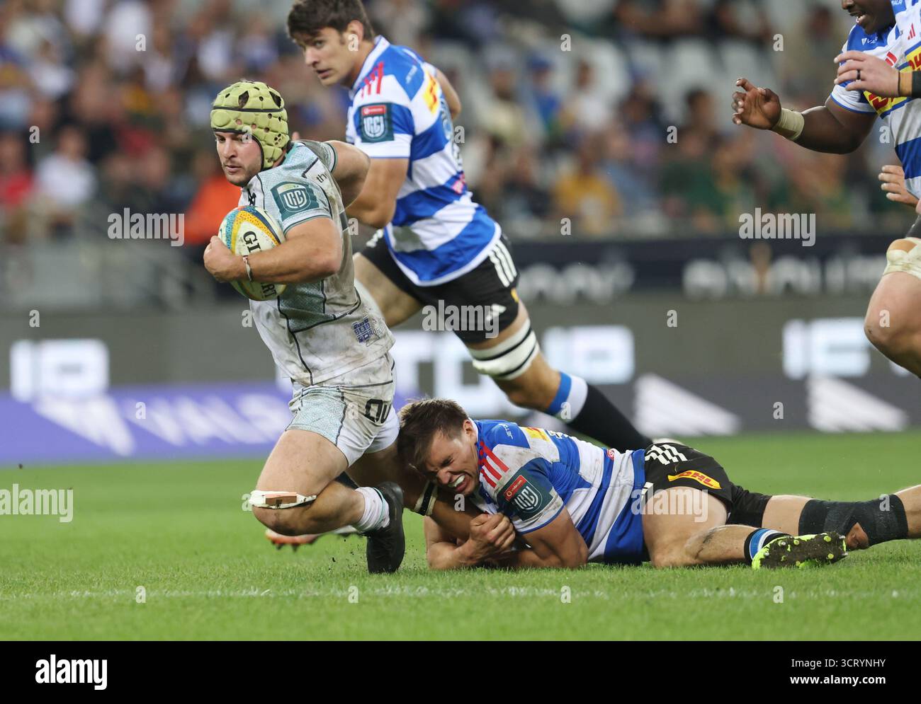 3. Oktober 2025, Kapstadt, Westkap, Südafrika: Ospreys' HARRI DEAVES während des United Rugby Championship Matches zwischen den Stormers und Ospreys im Eröffnungsspiel der United Rugby Championship im Kapstadt Stadium in Südafrika. (Kreditbild: © Bertram Malgas/ZUMA Press Wire) NUR REDAKTIONELLE VERWENDUNG! Nicht für kommerzielle ZWECKE! Stockfoto