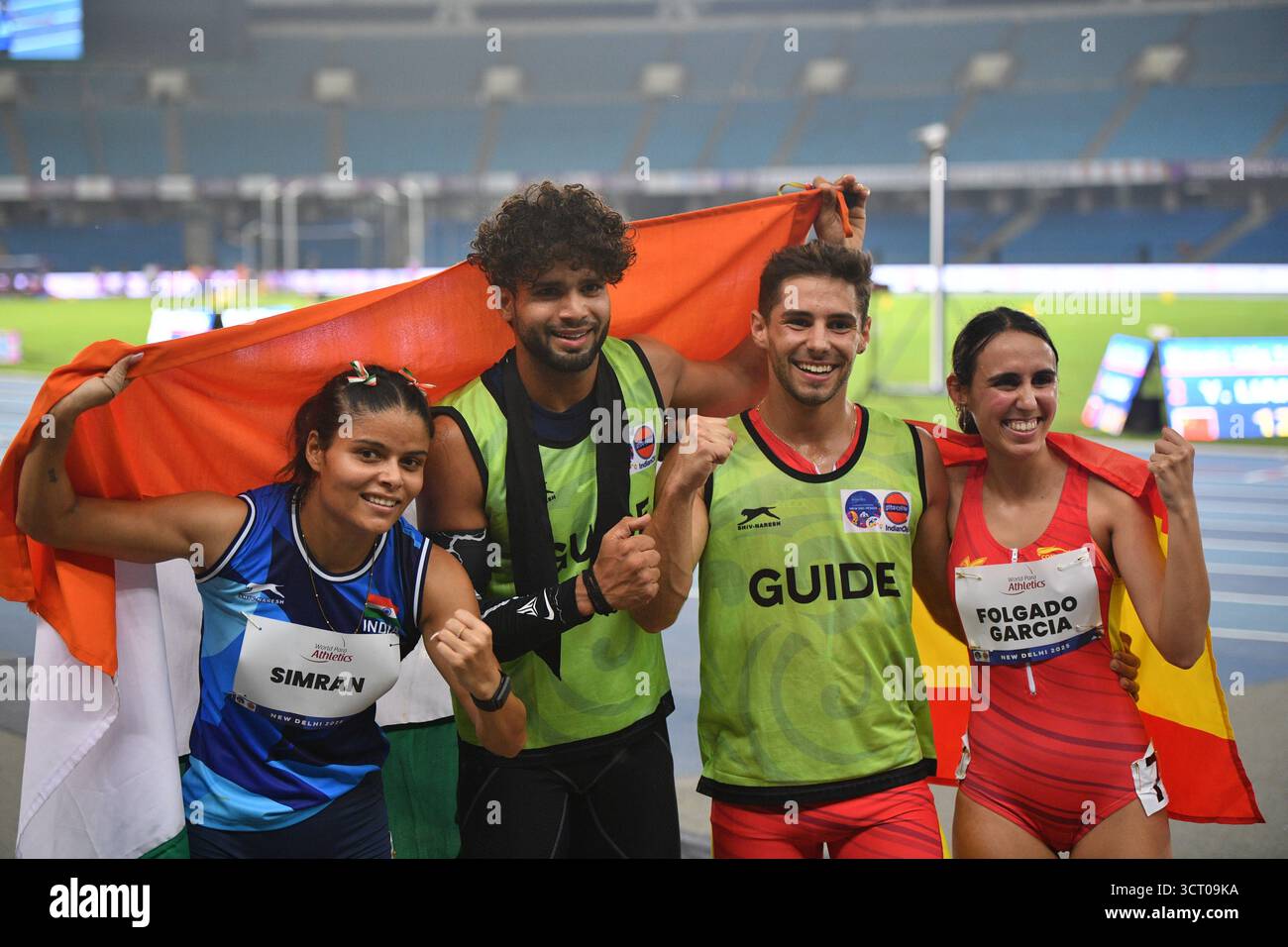 Neu-Delhi, Indien. Oktober 2025. Simran sharma (Indien) holte sich im Jawaharlal nehru Stadion bei der Weltmeisterschaft 2025 in Neu-delhi Gold zu Hause in 100 m T12. Quelle: Ranjith Kumar/Alamy Live News. Stockfoto