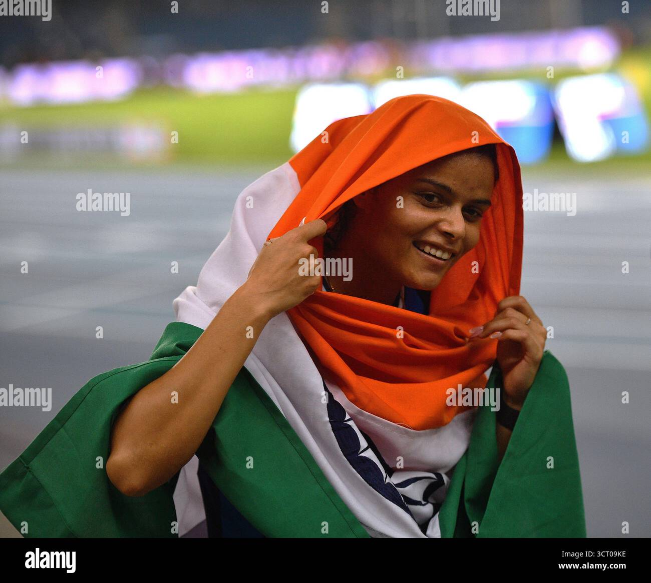 Neu-Delhi, Indien. Oktober 2025. Simran sharma (Indien) holte sich im Jawaharlal nehru Stadion bei der Weltmeisterschaft 2025 in Neu-delhi Gold zu Hause in 100 m T12. Quelle: Ranjith Kumar/Alamy Live News. Stockfoto