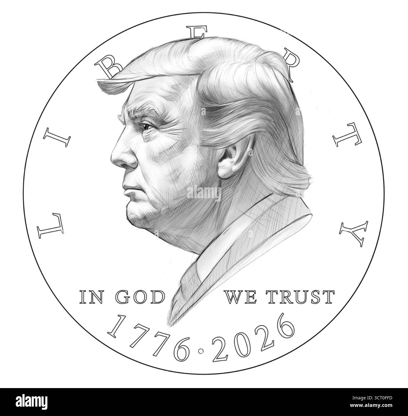 Das US-Finanzministerium veröffentlicht den Entwurf einer neuen 1-Dollar-Münze mit Donald Trumps Image, die zum Gedenken an den 250. Jahrestag der Unterzeichnung von t entworfen wurde Stockfoto