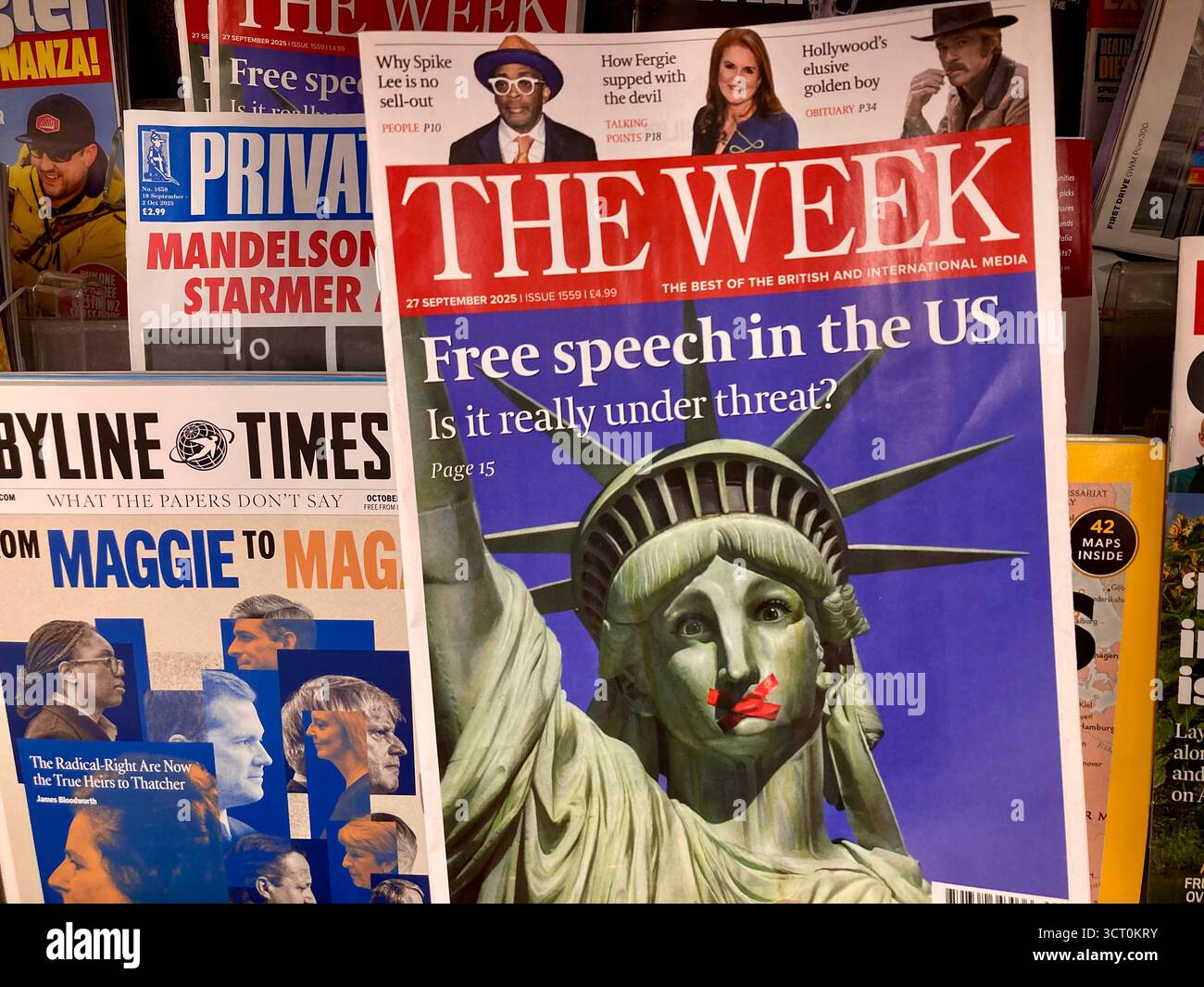 Einstellungen des britischen politischen Nachrichtenmagazins zur Frage der Meinungsfreiheit in den USA Stockfoto