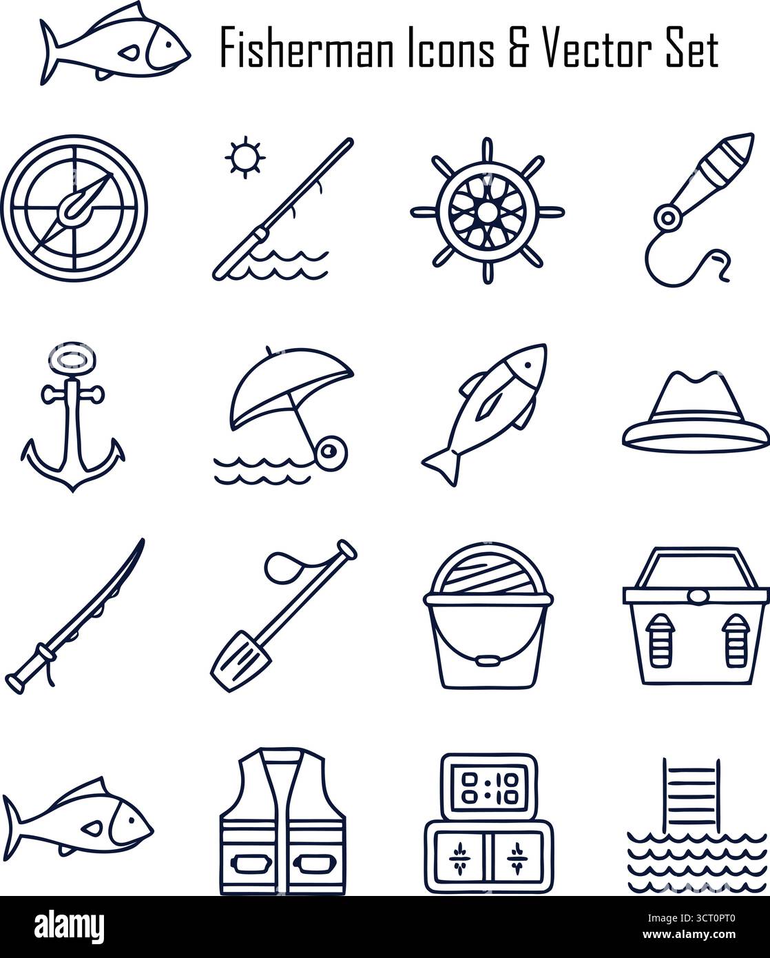 Fischerstil mit traditionellem Fischfang, Lebensunterhalt an der Küste, Bootsangeln und nachhaltiger Fischindustrie Stock Vektor