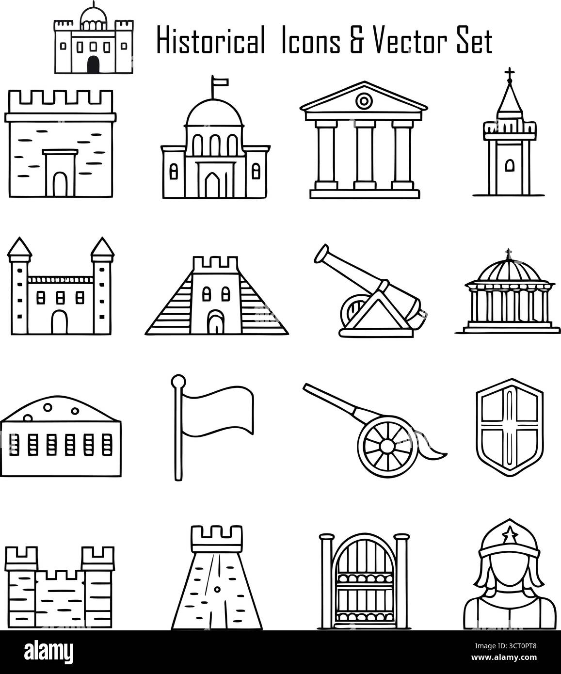 Historisches Ortskonzept mit antiker Architektur, Kulturerbe, alten Denkmälern und Weltgeschichtstourismus Stock Vektor