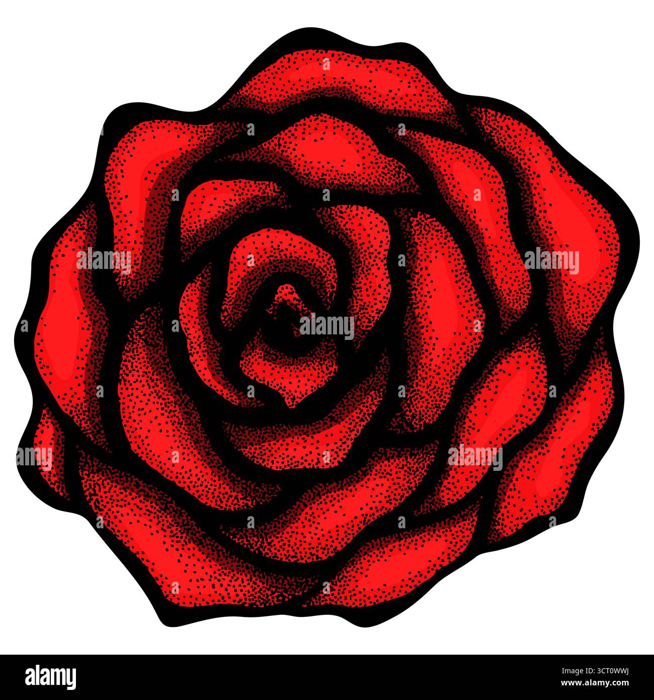 Abstrakte Rose Freihandzeichnung im grafischen Stil mit Punkten und Linien. Stock Vektor