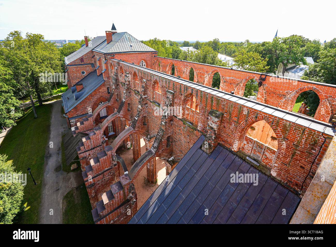 Fliegende Stützen der Kathedrale von Tartu, auch bekannt als Dorpat Cathedral, einer ehemaligen katholischen Kirche in Tartu (Dorpat), Estland Stockfoto