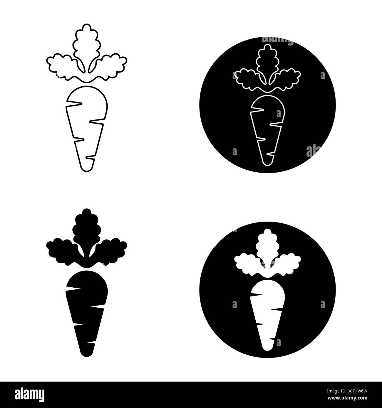 Satz Karottensymbole Vektor. Minimalistisches und vielseitiges Design, perfekt für Logos, Etiketten, Apps, Aufkleber, Verpackungen und gesunde Lebensmittelkonzepte. Stock Vektor