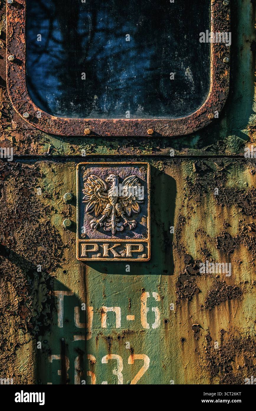 GRYFICE, WESTPOMMERN - POLEN - 28. MÄRZ: SEHR ALTE DAMPFLOKOMOTIVE Stockfoto