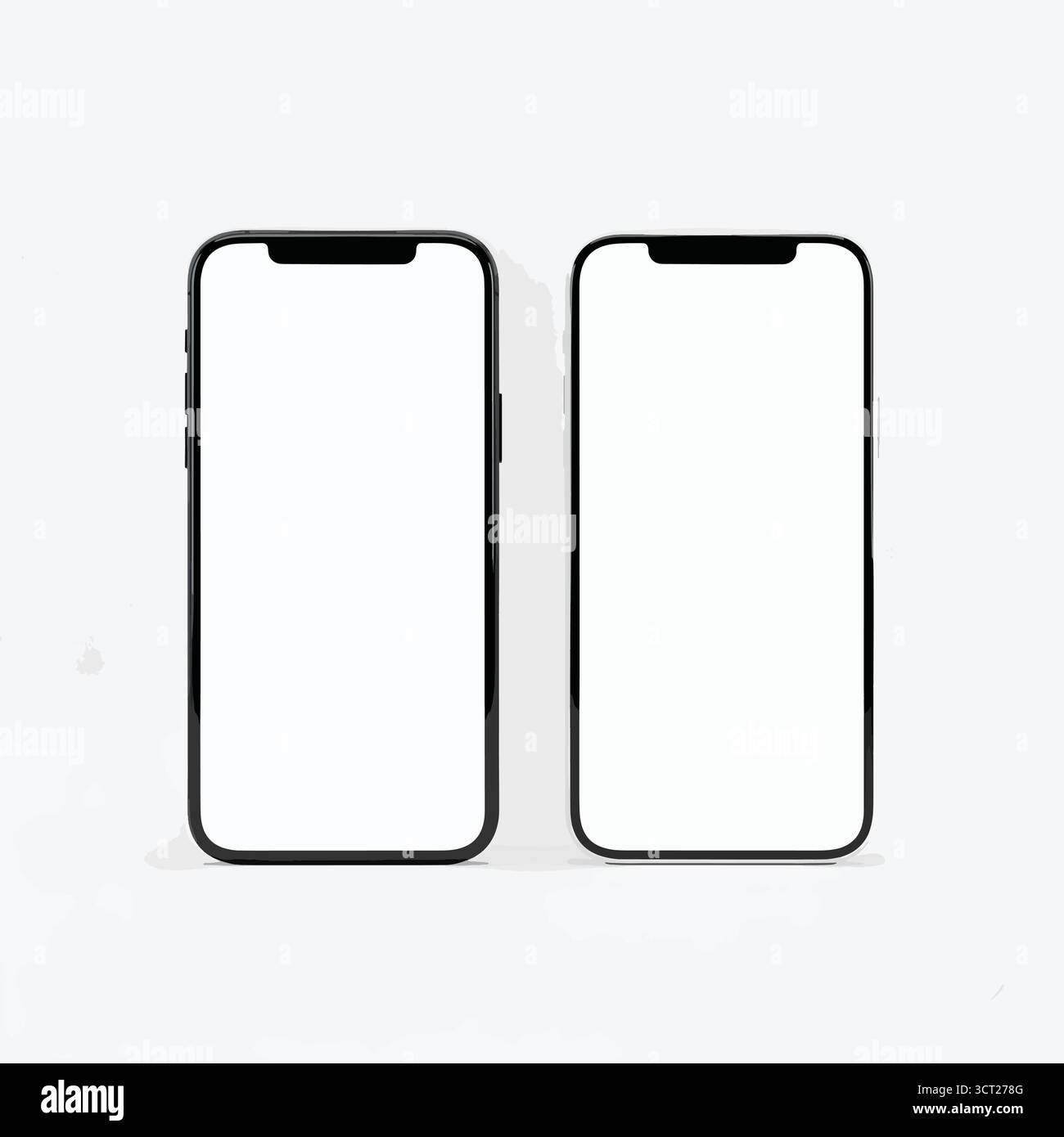 Apple iPhone 15 Pro und Pro Max Mockup – Vorderansicht-Smartphone mit leerem weißen Bildschirm, Schwarzweiß-Modelle Stock Vektor