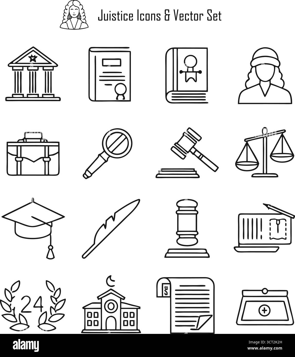 Symbol der Gerechtigkeit mit Hammer, Waage und juristischen Büchern, die Recht, Fairness, und das Konzept des Justizsystems Stock Vektor