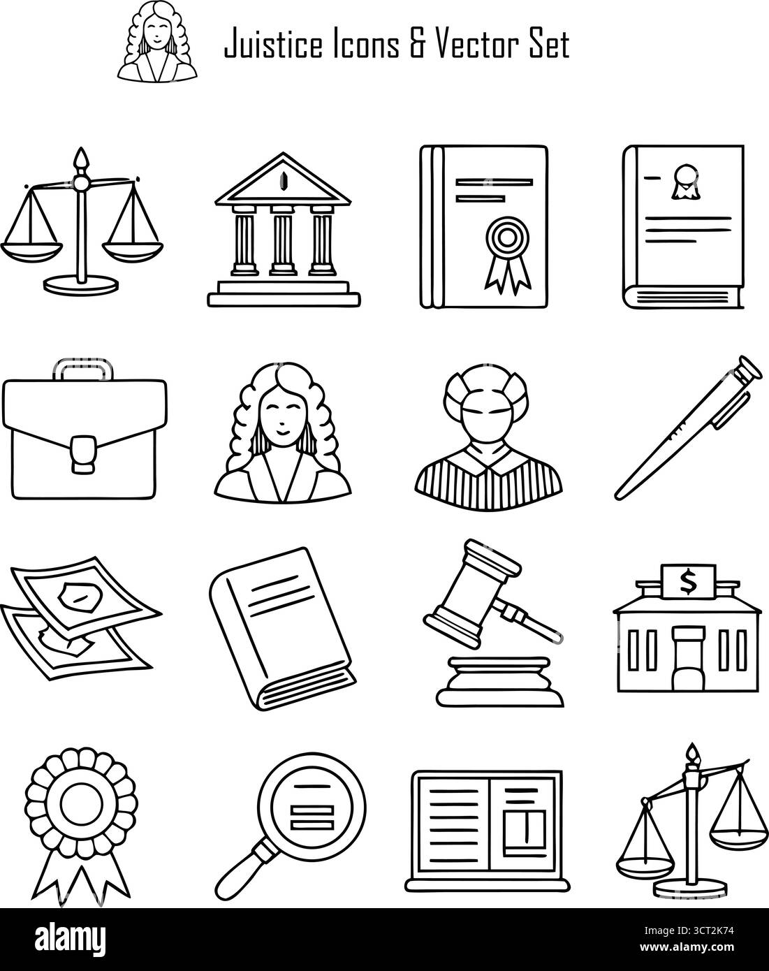 Symbol der Gerechtigkeit mit Hammer, Waage und juristischen Büchern, die Recht, Fairness, und das Konzept des Justizsystems Stock Vektor