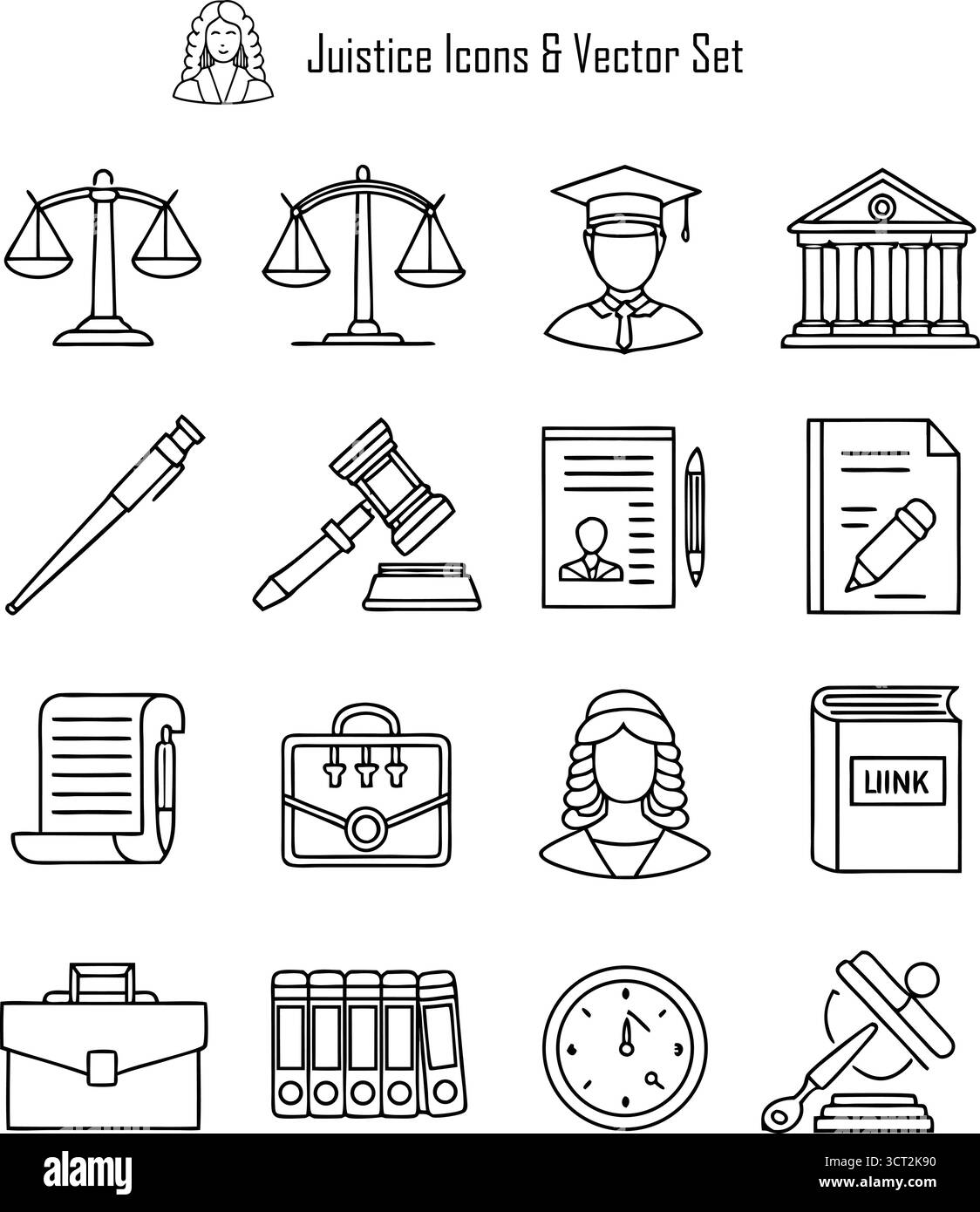 Symbol der Gerechtigkeit mit Hammer, Waage und juristischen Büchern, die Recht, Fairness, und das Konzept des Justizsystems Stock Vektor