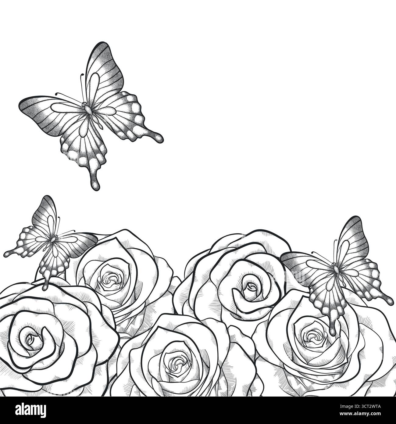 Schwarzweiß-Karte mit Blumenrosen Stock Vektor