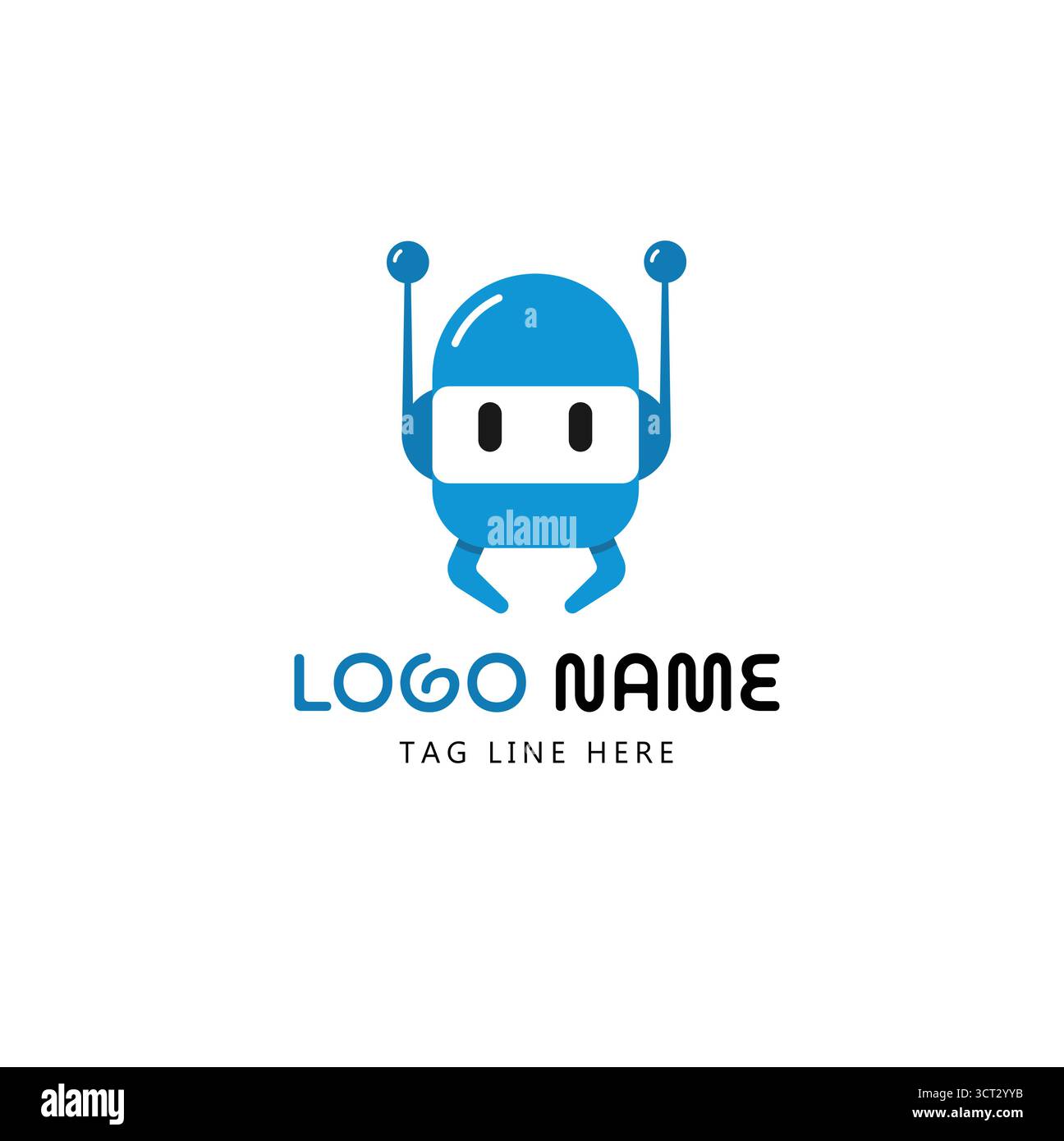 Robotermaskottchen-Logo mit freundlichem KI-Charakter, moderner Technologie-Branding und digitalem Assistenten-Konzept Stock Vektor