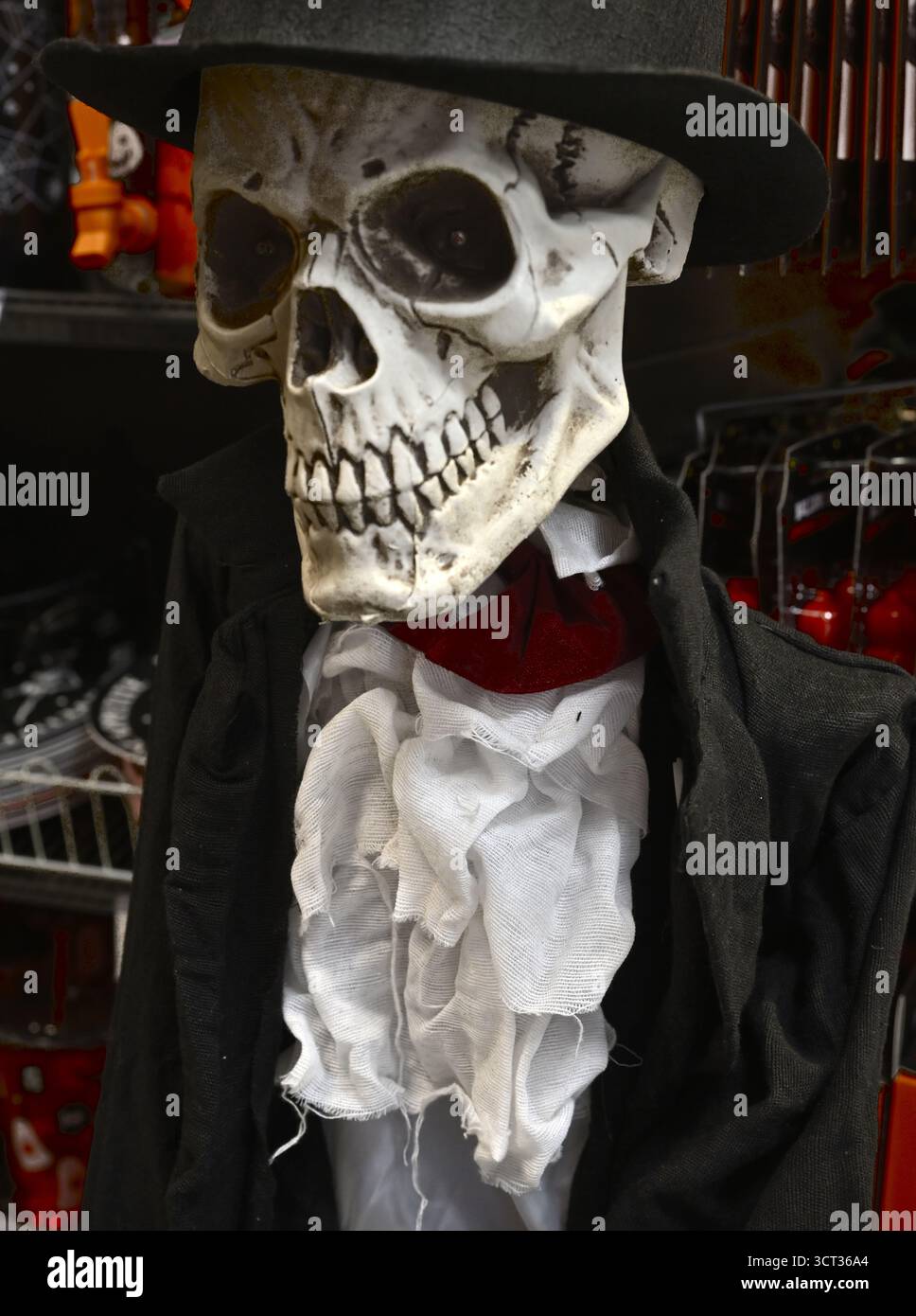 Halloween Store Ausstellung von Skelett, England, Großbritannien Stockfoto
