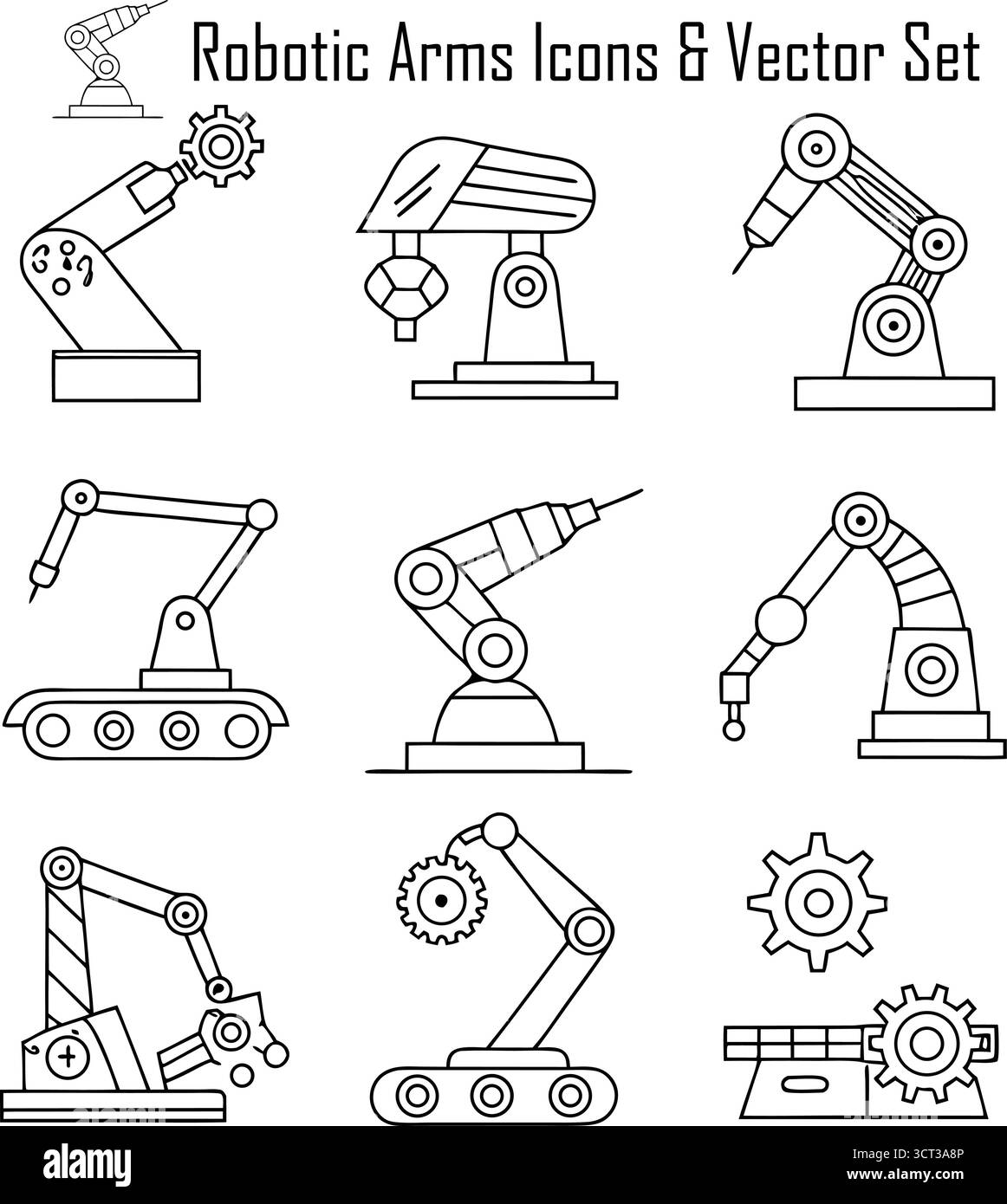 Industrielle Roboterarme arbeiten an einer automatisierten Produktionslinie, modernes Fertigungs- und Automatisierungstechnologiekonzept Stock Vektor