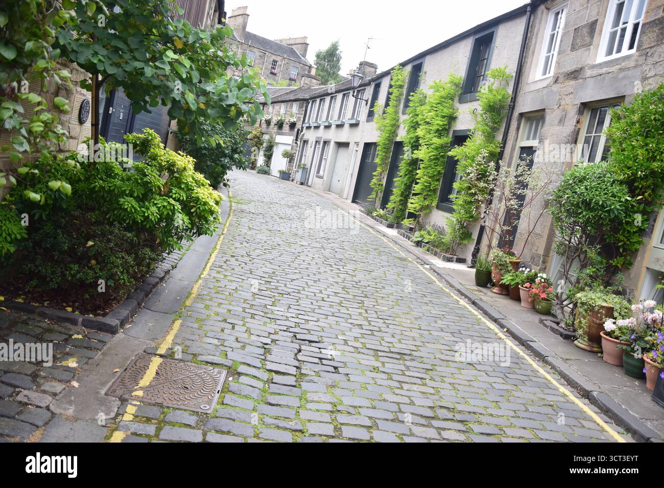 Mittlerer Blick auf die viktorianische Straße Circus Lane in Edinburgh Stockfoto