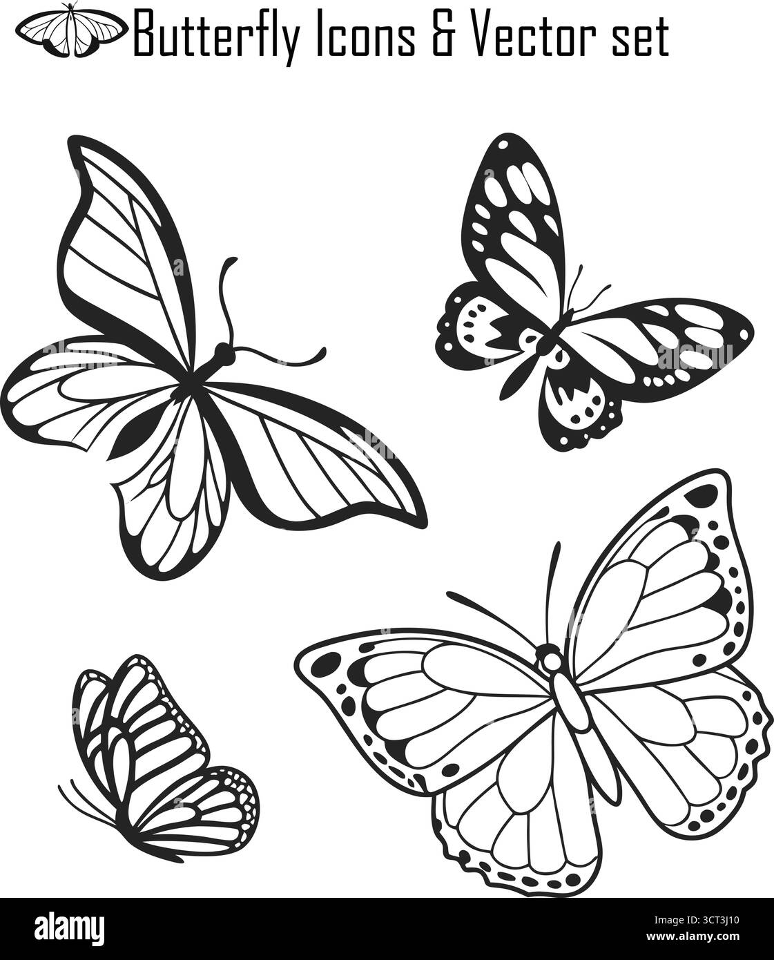 Schmetterlingssymbole – bunte Insektenvektorkollektion, Natur- und Wildtiersymbole Stock Vektor
