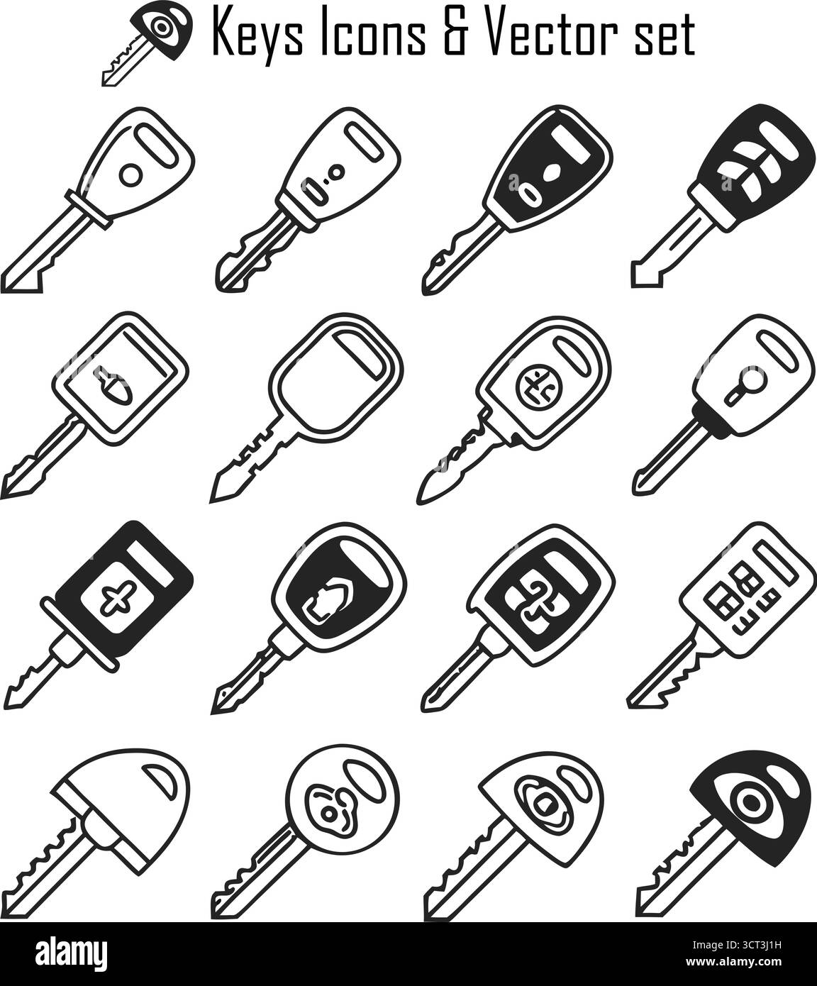 Schlüsselsymbole Set – Sicherheit, Zugriff, Sperren und Entsperren von Symbolen Vektorsammlung Stock Vektor