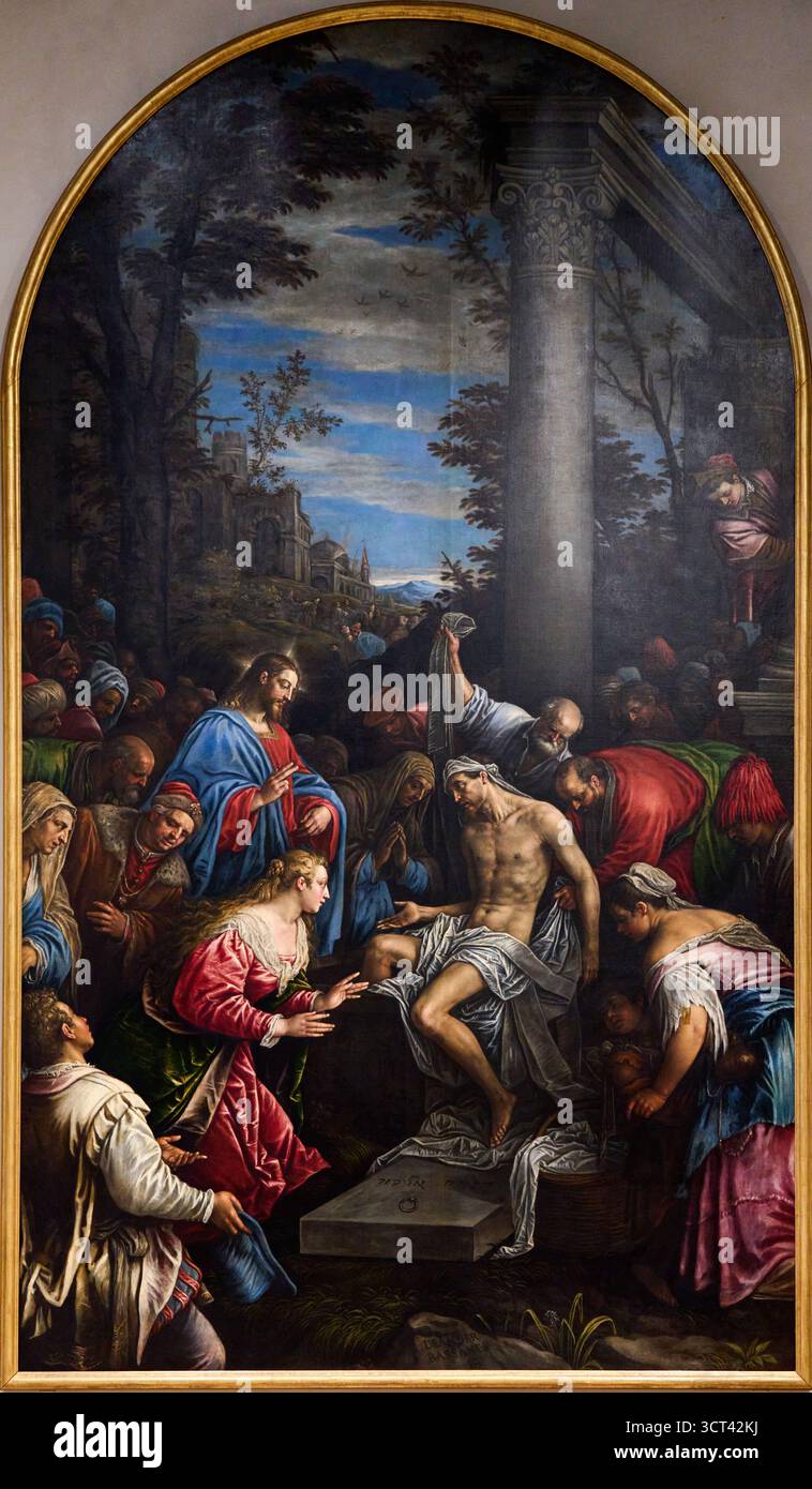 LEANDRO da PONTE, bekannt als LEANDRO BASSANO (Bassano del Grappa, 1557 - Venedig, 1622), Resurrezione di Lazzaro, Auferstehung des Lazarus, 1592, Galleri Stockfoto