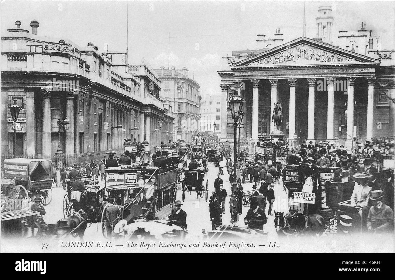 Royal Exchange and Bank of England 1910 Stockfoto