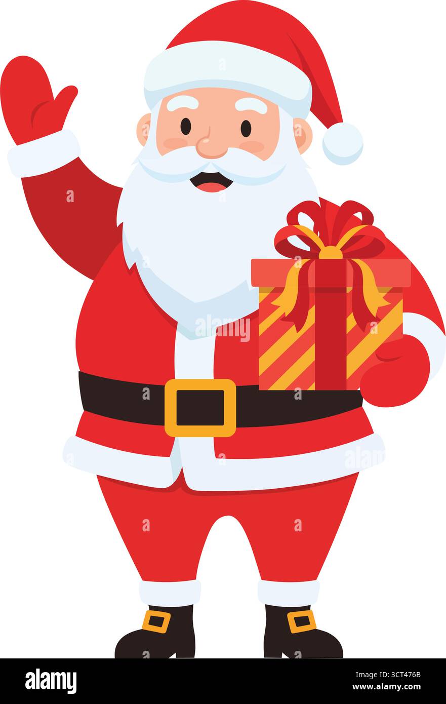 Illustration des weihnachtsmanns, der winkt und ein Geschenk hält Stock Vektor