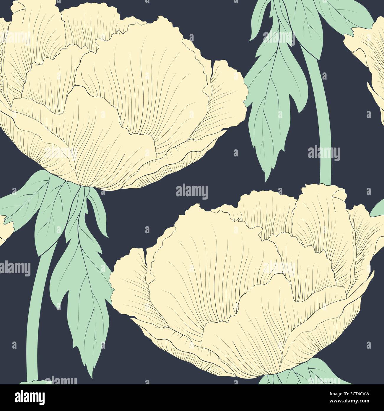 Schöner nahtloser Hintergrund mit Blumen Pflanze Paeonia arborea (Baumpfingstrose) mit Stamm und Blättern Stock Vektor